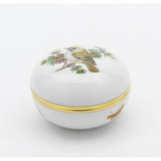 Dose, Vogel- und Insektenmalerei, leicht, bunt, Goldrand, ø 7 cm