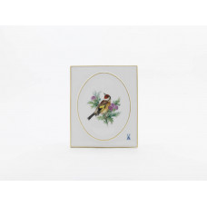 Wandplatte, Vogel- und Insektenmalerei, leicht, bunt, Goldrand, 15 x 18 cm