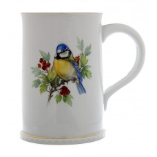 Krug, Vogel- und Insektenmalerei, leicht, bunt, Goldrand, 0,6 l