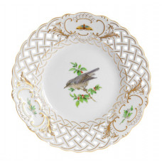 Teller m.H., Vogel- und Insektenmalerei, leicht, bunt, Goldrand und Goldstaffage,