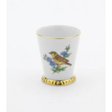 Becher, Vogel-und Insektenmalerei,leicht,bunt,Rückseite Schrift,gold,Goldrand, V 0,15 l