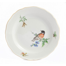 Teller, Vogelmalerei seitlich, leicht, bunt, Goldrand, ø 22 cm