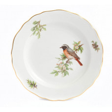 Teller, Vogelmalerei seitlich, leicht, bunt, Goldrand, ø 18 cm