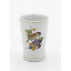 Becher, Vogelmalerei und Weintrauben, bunt, Goldfaden bzw. Goldreifen, 0,2 l