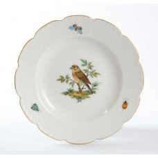 Teller,flach, Vogelmalerei auf Stamm und Terrasse, alte Manier, 1 Vogel, Goldrand, 16 cm