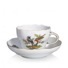 Kaffeetasse m.U., Vogelmalerei auf Stamm u.Terrasse, alte Manier, 2 Vögel, Goldrand, V 0,20 l