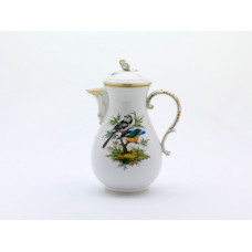 Kaffeekanne, Vogelmalerei auf Stamm u.Terrasse, alte Manier, 2 Vögel, Goldrand, V 1,20 l