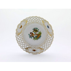 Teller m.H., Vogelmal.a.Stamm u.Terrasse, alte Manier, 2 Vögel, Goldrand u.Goldst.,