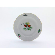 Teller, Vogel- und Insektenmalerei, exotisch, bunt, Goldrand, 20 cm