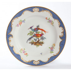 Teller, Exotische Fasanenvögel,2 Vögel m.Bl.,kobaltbl.Schuppenmosaik,Golddek., ø 19 cm