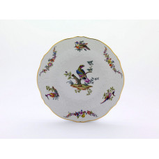 Teller m.H. (o.M. 03475), Exotische Vogel-u.Insektenmal.m.Blumenranke,Kupferf.alte Manier,Goldr., ø 25 cm