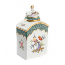 Teedose, Exot.Fasanenvögel m.ind.Blumen,kupfergrünes Schuppenmosaik,Golddek., H 14 cm