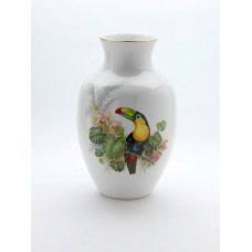 Vase, Pfefferfresser mit exotischen Pflanzen, bunt, Goldrand, H 42 cm