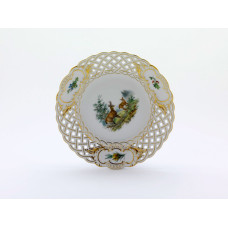 Teller m.H., Wildmalerei nach Ridinger, bunt, Goldrand und Goldstaffage,