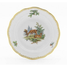 Teller, Wildmalerei nach Ridinger, bunt, Goldkante, Goldrand, ø 14 cm