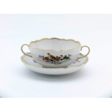 Suppentasse m.U., Wildmalerei nach Ridinger, bunt, Goldkante, Goldrand, V 0,35 l