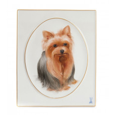 Wandplatte, Hundekopf (Motivangabe), Goldrand, 15 x 18 cm
