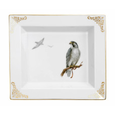 Vide-poche groß, Naturalistische Tiermalerei, bunt, Motiv: Falke, Golddekoration, 21 x 18,5 cm