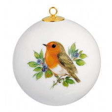 Kugel, Vintage Vogelmalerei, Motiv - Rotkehlchen, Goldrand, ø 5 cm