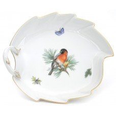 Konfektblatt, Vintage Vogelmalerei, Motiv - Gimpel, Goldrand, L 19 cm