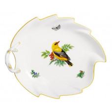 Konfektblatt, Vintage Vogelmalerei, Motiv - Pirol, Goldrand, L 22 cm