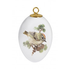 Miniatur-Ei, Vintage Vogelmalerei, Motiv - Goldh&auml;hnchen, Goldrand, H 4,5 cm