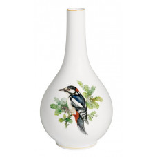 Vase, Vintage Vogelmalerei, Motiv - Buntspecht, Goldrand, H 24,5 cm