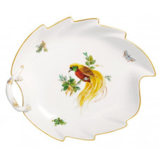 Konfektblatt, Vintage Exotische Vogelmalerei, Motiv - Paradiesvogel, Goldrand, L 22 cm