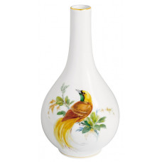 Vase, Vintage Exotische Vogelmalerei, Motiv - Paradiesvogel, Goldrand, H 24,5 cm