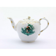 Teekanne, Figurenmalerei n.Watteau m.Blumen, kupfergrün, Golddekoration,Goldrand, V 1 l