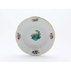 Suppenteller, Figurenmalerei n.Watteau,kupfergrün,Blumenbuk.bunt m.Kupferfarb.Goldr., 22 cm