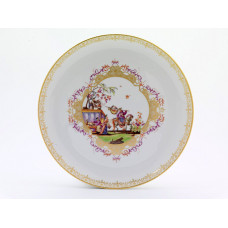 Kuchenschale rund, Chinois.n.Hoeroldt,bunt,ind.Blum.bunt,gelb glas.Schilder,Golddekorat., ø 28 cm