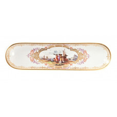 Schale, Seeprospektmalerei,bunt,gelb glasiert.Schild Nr.17,Goldk.Nr.67,Goldrd., L 24 cm