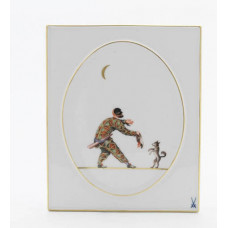 Wandplatte, Figuren d.Italienischen Komödie, bunt mit Kupferfarben,Goldrand, 15 x 18 cm