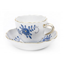 Espressotasse, Indische Malerei 1, ohne Kante, hellblau, Goldpunkte, Goldrand, V 0,1 l