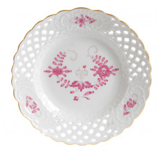 Teller, durchbr., Indische Malerei 1, ohne Kante, purpur, Goldpunkte, Goldrand, ø 15 cm