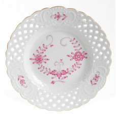 Teller, durchbr., Indische Malerei 1, ohne Kante, purpur, Goldpunkte, Goldrand, ø 19 cm