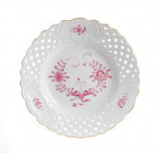 Teller, durchbr., Indische Malerei 1, ohne Kante, purpur, Goldpunkte, Goldrand, ø 21 cm