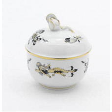 Zuckerdose, Reicher Drache, schwarz, goldschattiert, Goldrand, ø 7,5 cm