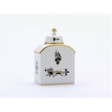 Teedose, Reicher Drache, schwarz, goldschattiert, Goldrand, H 9,5 cm