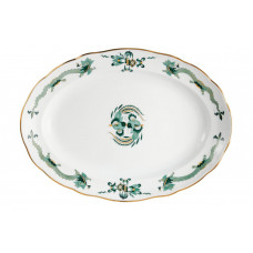 Platte, oval, Reicher Drache, gr&uuml;n, goldschattiert, Goldrand, L 42 cm