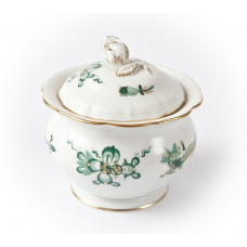 Zuckerdose, Reicher Drache, grün, goldschattiert, Goldrand, 10 cm