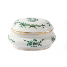 Dose, Reicher Drache, grün, goldschattiert, Goldrand, L 12 cm