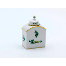 Teedose, Reicher Drache, grün, goldschattiert, Goldrand, H 9,5 cm