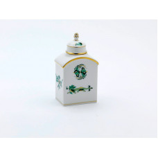 Teedose, Reicher Drache, grün, goldschattiert, Goldrand, H 14 cm