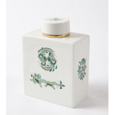 Teedose, Reicher Drache, grün, goldschattiert, Goldrand, H 12,6 cm