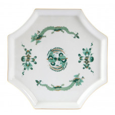 Platte,achteckig, Reicher Drache, gr&uuml;n, goldschattiert, Goldrand, L 21 cm