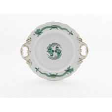 Platte m.H., Reicher Drache, gr&uuml;n, goldschattiert, Goldrand, L 30 cm