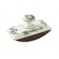 Löscher, Reicher Drache, grün, goldschattiert, Goldrand, 11x6 cm