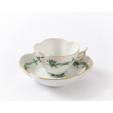 Tasse m.U., Reicher Drache, grün, goldschattiert, Goldrand, 0,1 l